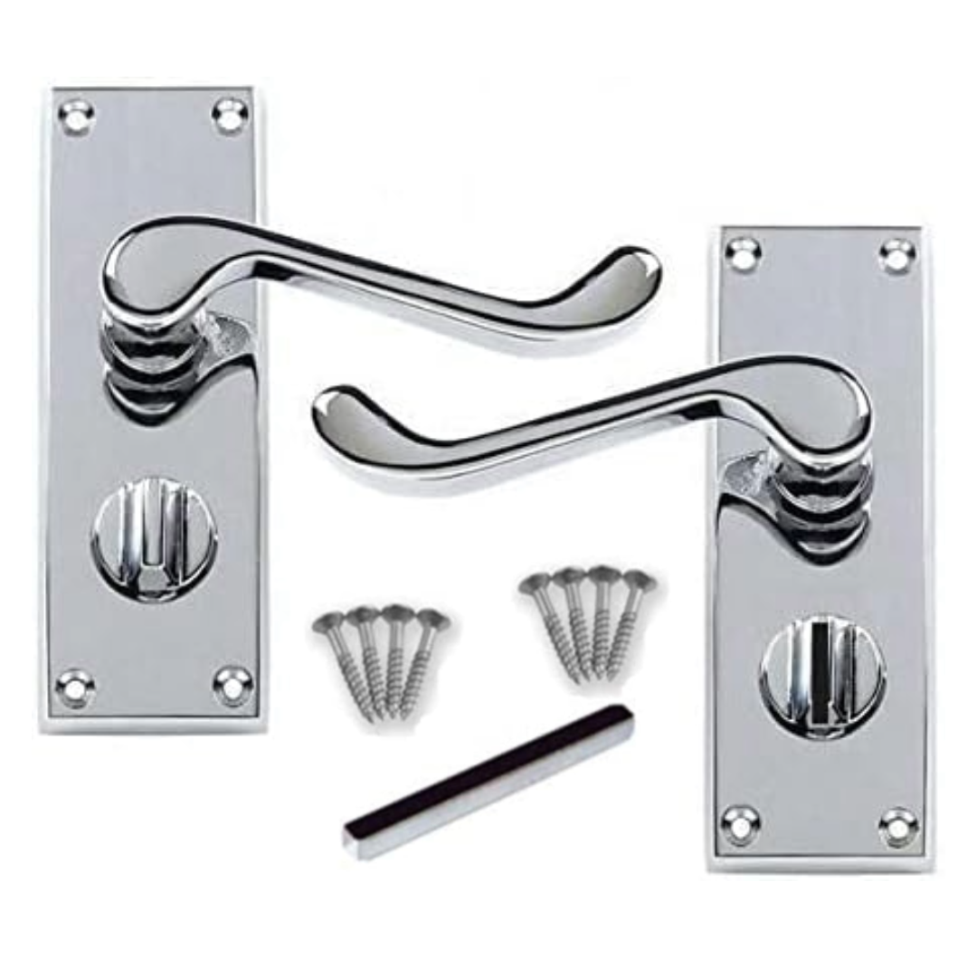 MULTIPACK Door Handles Victorian Scroll Lever Privacy Bath Lock - Chrome 1/4/6 Pairs