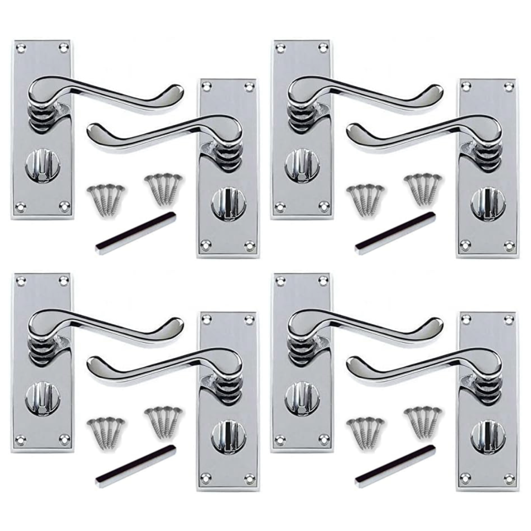 MULTIPACK Door Handles Victorian Scroll Lever Privacy Bath Lock - Chrome 1/4/6 Pairs