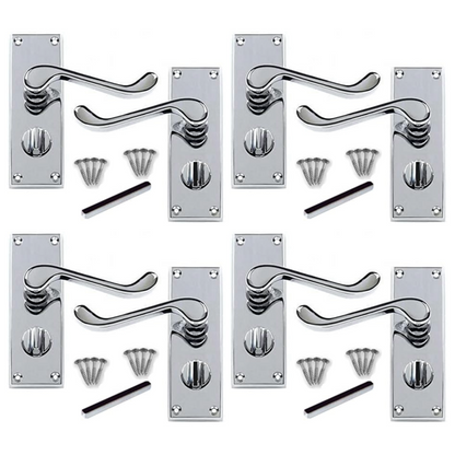 MULTIPACK Door Handles Victorian Scroll Lever Privacy Bath Lock - Chrome 1/4/6 Pairs