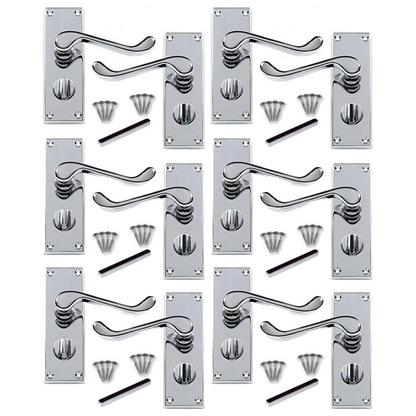 MULTIPACK Door Handles Victorian Scroll Lever Privacy Bath Lock - Chrome 1/4/6 Pairs