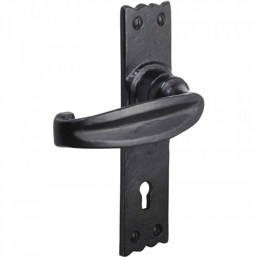 Iron Door Handles Black 158 x 38mm Antique Vintage Cottage Lever Lock Euro Bath Handle