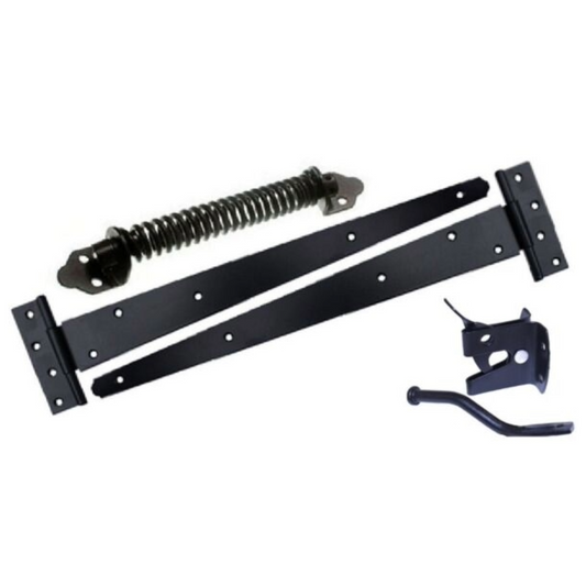 Garden Gate Pack 2x Tee Hinges Auto Gate Latch Return Spring Side Door Kit Black