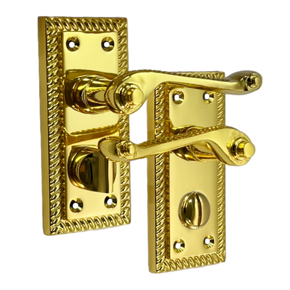 Georgian Door Handles Privacy WC Bathroom Brass 108mm x 48mm Scroll Lever