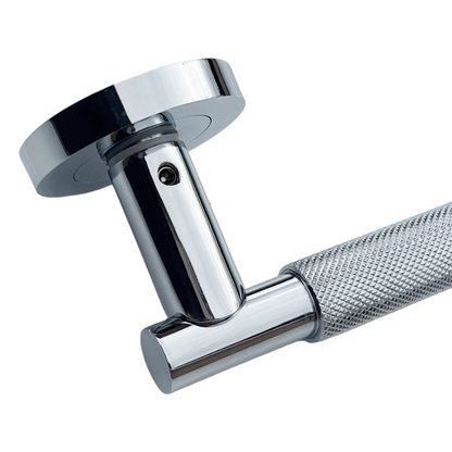 Knurled Turning Door Handles Polished Chrome Lever on Round Rose Latch Handle Luxe