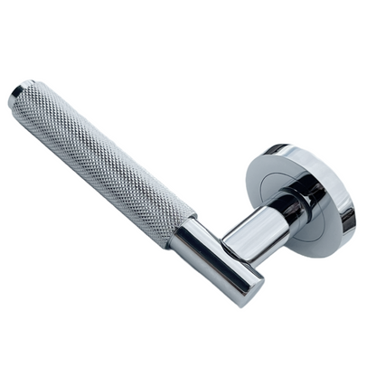 Knurled Turning Door Handles Polished Chrome Lever on Round Rose Latch Handle Luxe