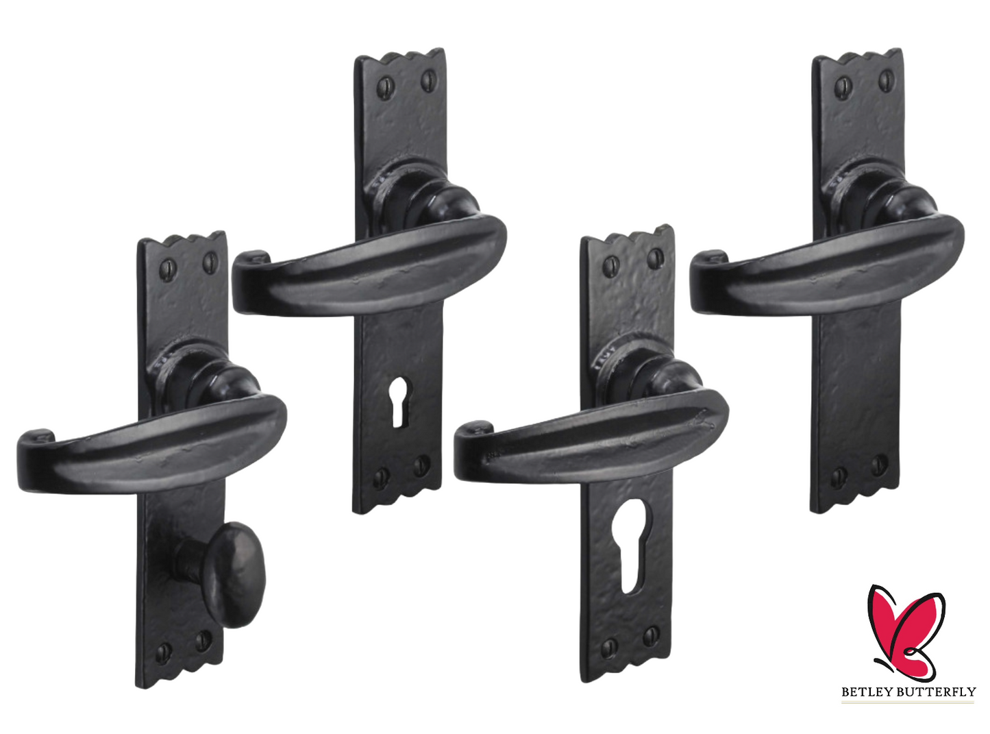 Iron Door Handles Black 158 x 38mm Antique Vintage Cottage Lever Lock Euro Bath Handle