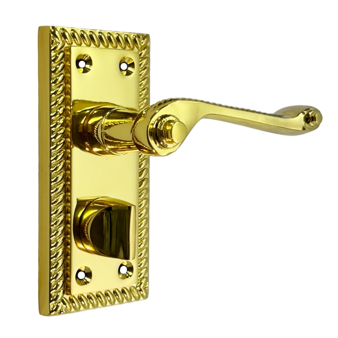 Georgian Door Handles Privacy WC Bathroom Brass 108mm x 48mm Scroll Lever