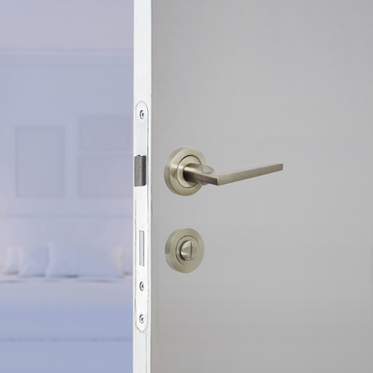 UNO Door Handle Bathroom Sets Modern Satin Nickel Lever on Rose Internal Thumbturn Pack