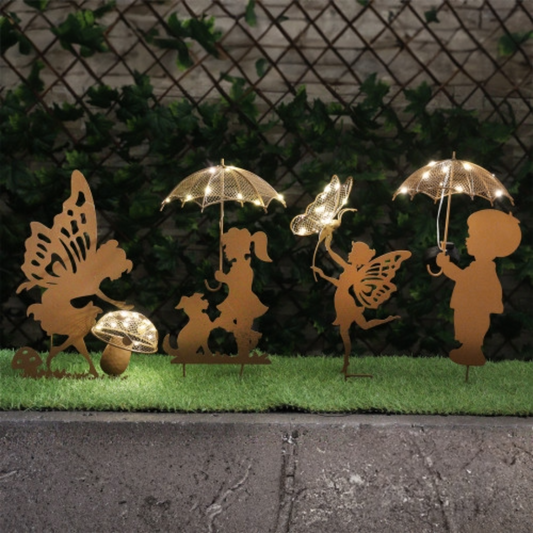 Solar Fairy Stake Light Garden Decor Girl Dog Boy Silhouette Umbrellla Toadstool