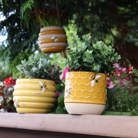 Ceramic Honeybee Pot Planter - Bee Yellow White Tree Hanging Planters - Garden Decoration