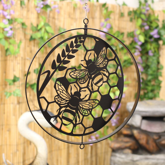 Honey Bee Silhouette Hanging Orbit Spinner - Black Bronze