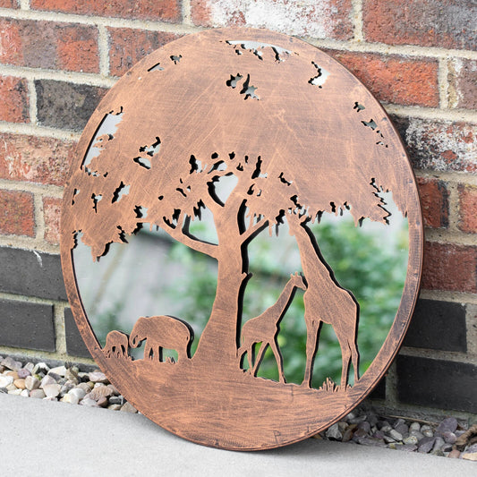 Metal Round African Wildlife Silhouette Mirror