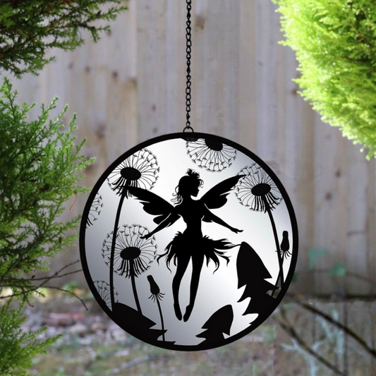 Hanging Fairy Mirror Silhouette Spinner - Magical Black Tree Hanger