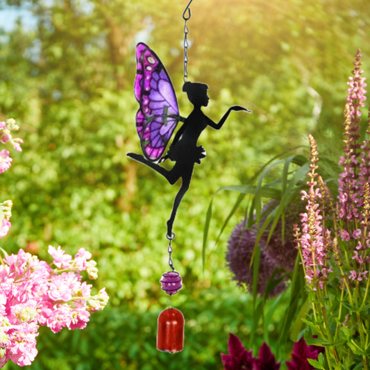 Hanging Fairy Bell Chime Purple - Wind Tree Hanger Sun Catcher Crystals Ball