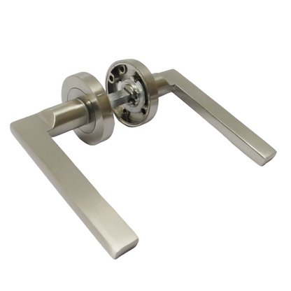 UNO Door Handle Bathroom Sets Modern Satin Nickel Lever on Rose Internal Thumbturn Pack