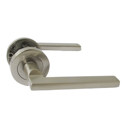 UNO Door Handle Bathroom Sets Modern Satin Nickel Lever on Rose Internal Thumbturn Pack