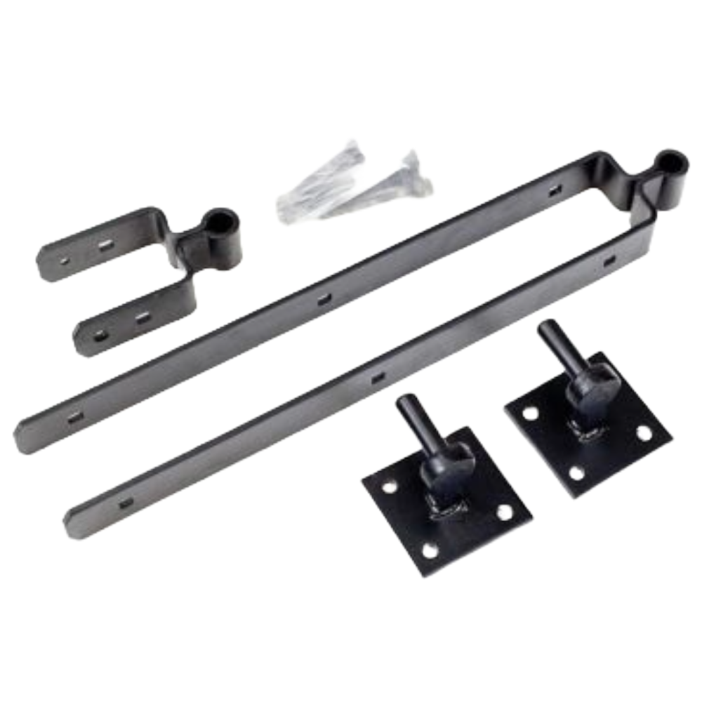 12 300mm Double Strap Farm Field Gate Hinge Hook Plates Set Black Betley Butterfly 1058