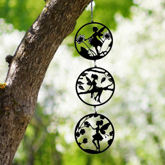 Fairy Hanging Silhouette Trio Spinner - Metal Black