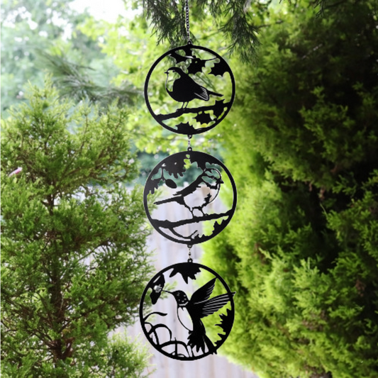 Bird Hanging Silhouette Trio Spinner - Metal Black