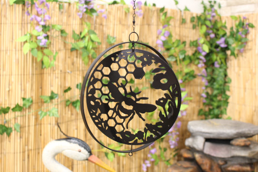 Metal Honey Bee Hanging Orbit Spinner - Black - Bronze