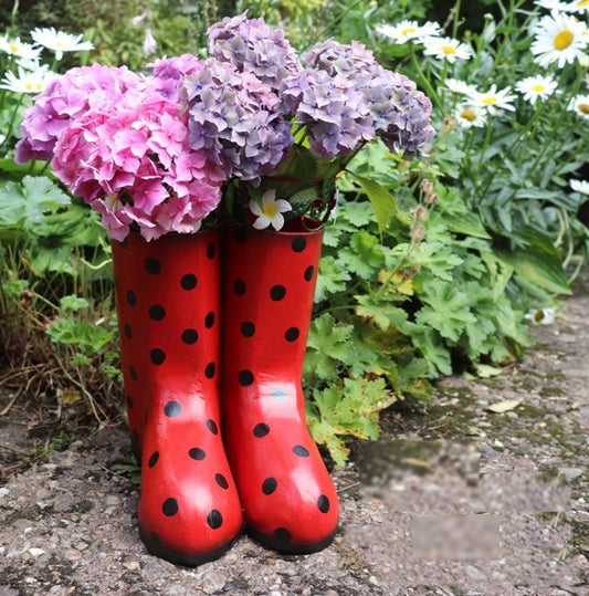 Pair of Wellies Metal Planter - Red