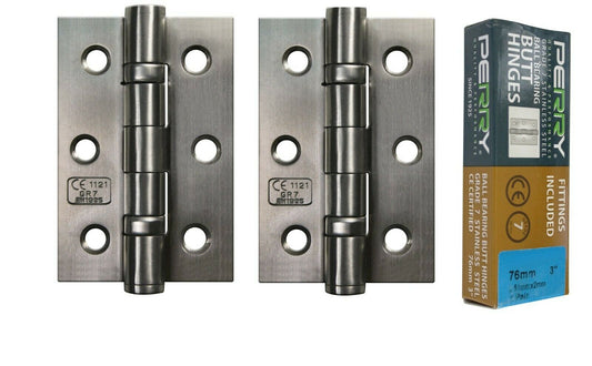 PERRY SATIN 75mm Stainless Steel Ball Bearing Butt Hinges Grade 7 CE Marked D7